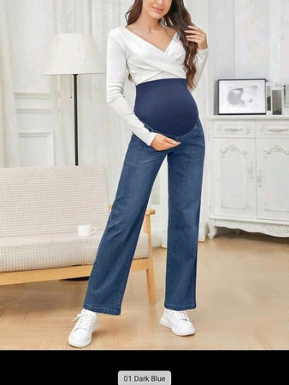 SHEIN Maternity High Waist Wide Leg Jeans in Blue